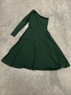 Pact One-Shoulder Long Sleeve Dark Green Dress